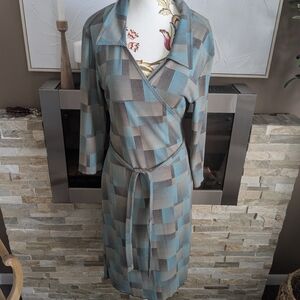 Ginger by KST Checked Wrap Midi Dress in Teal & Taupe